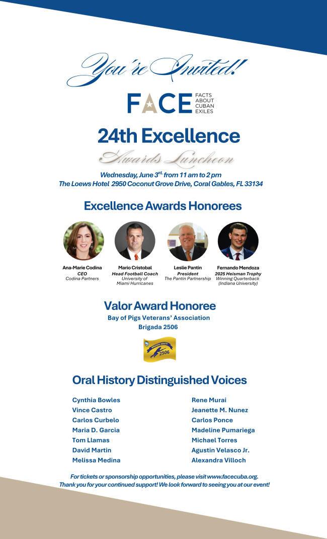 FACE RECONOCE LA EXCELENCIA CUBANOAMERICANA EN SU 24º ALMUERZO ANUAL DE PREMIOS